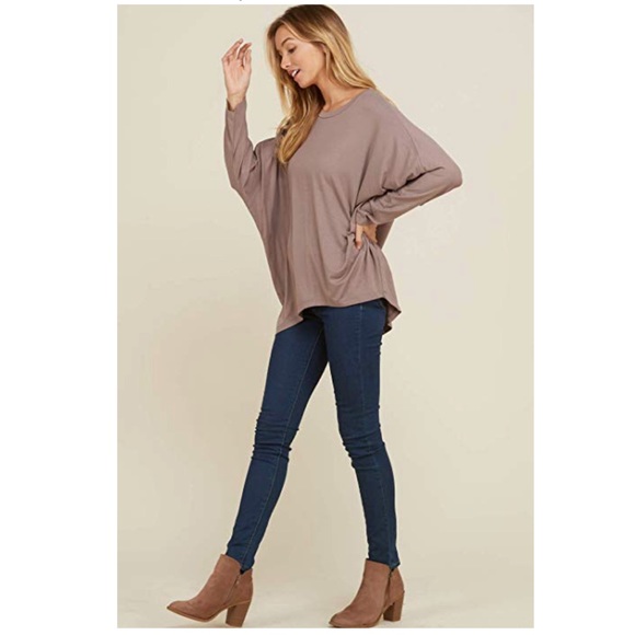 LARSON DOLMAN SLEEVE LOOSE SOFT TOP DARK BEIGE - Picture 4 of 5